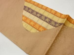 切り嵌め格子に花鳥・花唐草模様織出し袋帯